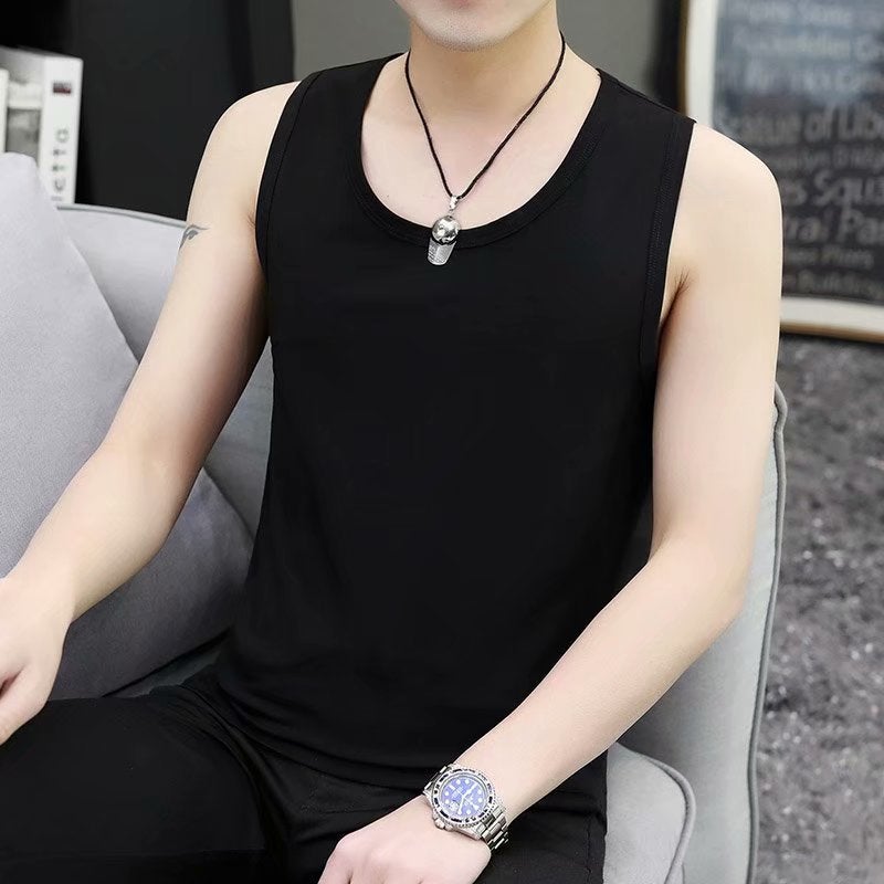 Modal Sports Vest Men'S Summer Fashion Brand Ins Ice Silk Style Fitness Sleeveless Waistcoat T-Shirt V-Neck Base Shirt - Image 1